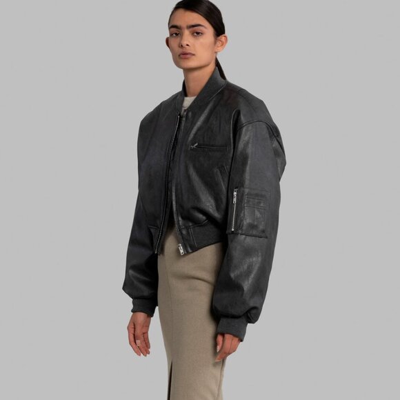Frankie Shop Cropped Faux Leather Jacket - Picture 2 of 12